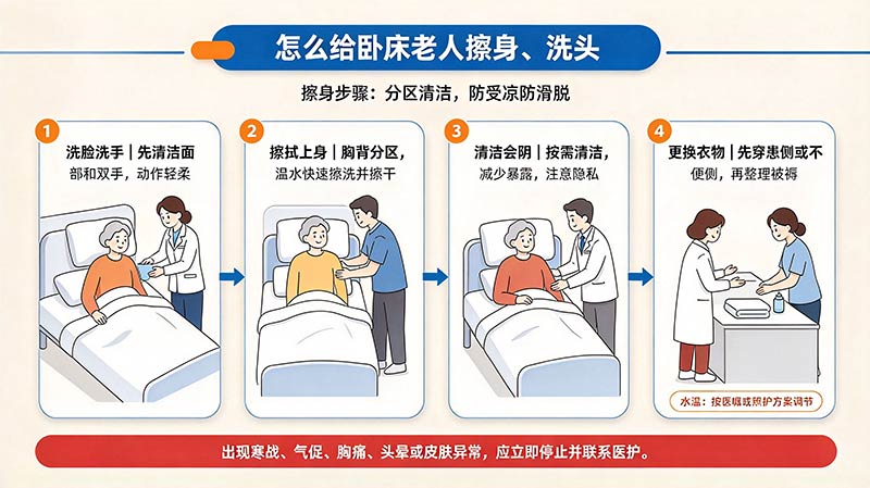 怎么给卧床老人擦身、洗头?床上清洁操作指南