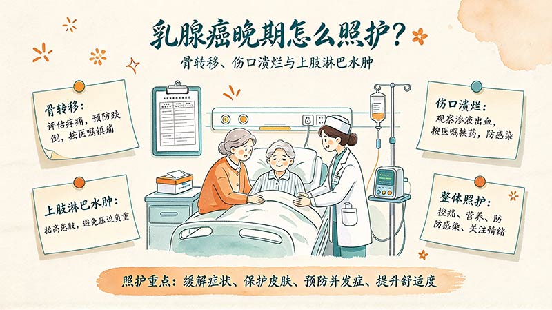 乳腺癌晚期怎么照护?骨转移、伤口溃烂与上肢淋巴水肿