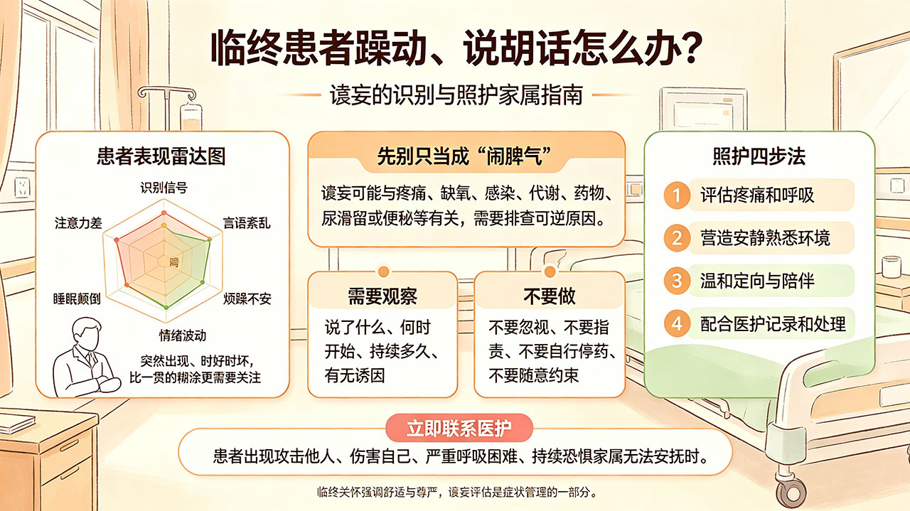 临终患者躁动、说胡话怎么办?临终谵妄的识别与照护