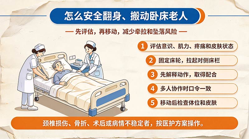 怎么安全翻身、搬动卧床老人？转移防伤操作指南
