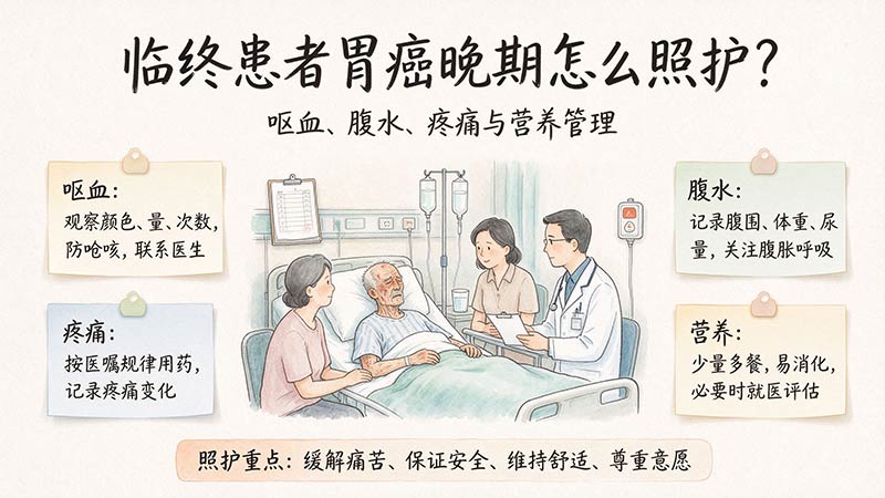临终患者胃癌晚期怎么照护?呕血、腹水、疼痛与营养管理